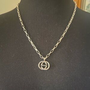 Gucci Silver-Tone Interlocking G Circle Pendant Necklace